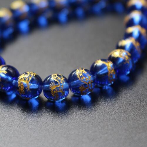 10Piece/lot 8mm Glass beads Cobalt blue Color with carving Gold dragon Fashion Beads For jewelry making