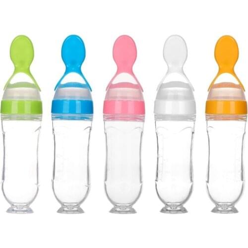Baby Feeding Bottle 90ML Toddler Spoon Bottle Food Feeder Tool Soother Rice Cereal Supplement Cup Silica Gel BPA Free Standard