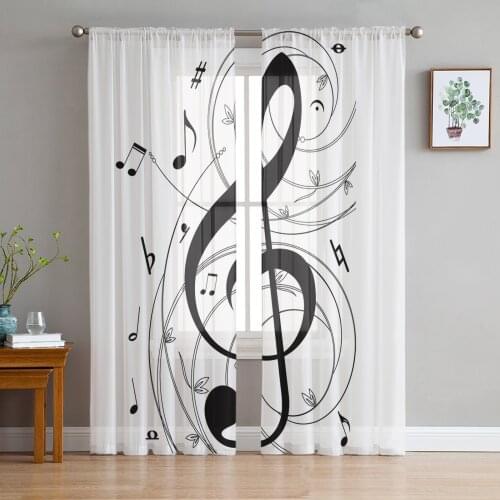 Music Symbol Black And White Art Tulle Curtains For Living Room Bedroom Transparent Tulle Curtains Window Drapes Sheer Curtain