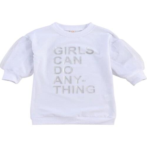 Toddler Baby Girl Sweatshirt Dress Kid Girls Mesh Puff Long Sleeve Letter Printed Fall Winter Pullover Long Tops Outfits