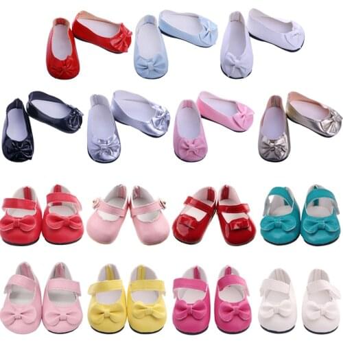Length 7 Bow Doll Shoes Fit 18 Inch American And 43 Cm New Born Baby Generation Birthday Girls Russia DIY Toy Gifts