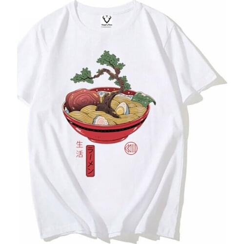 Japanese Ukiyoe style Bonsai Ramen t-shirt homme casual Harajuku short sleeve t shirt men white vintage tshirt unisex streetwear