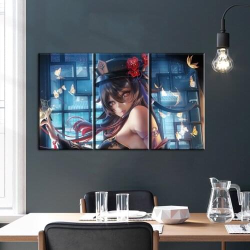 Genshin impact Game poster home decor hd painting hu tao girl wall painting poster anime Study Bedroom Bar Cafe Wall
