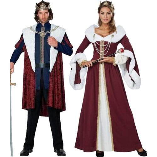 Halloween Cosplay Suits 2021 New Middles Ages Vintage Palace Style Luxurious King Queen Cosplay Costumes Stage Play Clothing