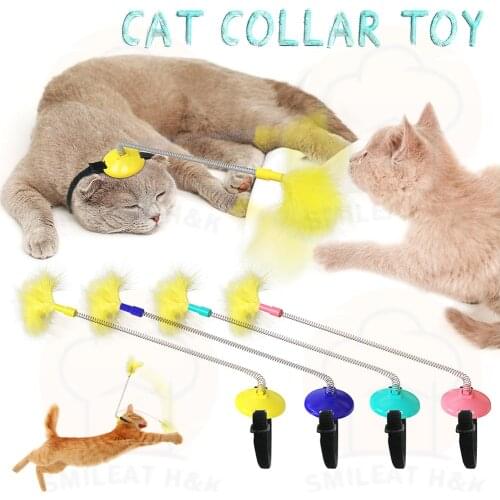 Cat Self-Excited Collar Neck Toy Spring Feet Cat Kitten Interactive Toy Stick Feather Teaser Wand Tease Cat Stick Pet Supplies