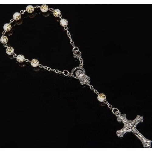 Colorful rose Beads Catholic Rosary Bracelet Jesus Virgin Mary Saint Cross Bracelets Religious Jewelry Christmas Gift