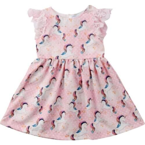 Fashion Baby Girls Party Pageant Sundress Tutu Dress New Toddler Kids Sleeveless Unicorn Printing Skirt