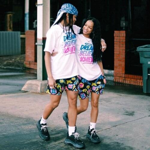 2021 New Summer Letter Printing Top Couple Wear Summer New Sports and Leisure Short-Sleeved Two-Piece Suit