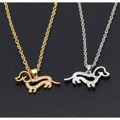 Cute Little Puppy Dog Pendant Necklace Gold Silver Color Crystal Dachshund Choker Collar Woman Girls Jewelry Gift #273509