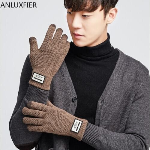 H10055 Men Gloves Autumn Winter Women Korean Warm Touch Screen Knitted Mittens Outdoor Driving Riding Simple Casual Hand Muff