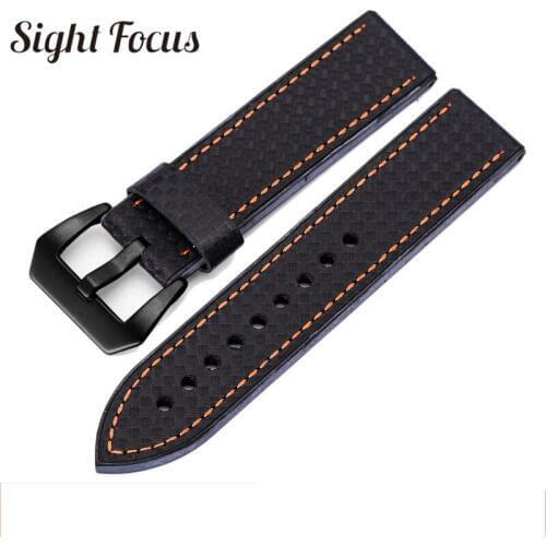 20mm 22mm 24mm 26mm Carbon Fiber Watch Leather Strap for Panerai Mido Watch Bands Male Bracelets Watchbands Wristbands Mens Belt