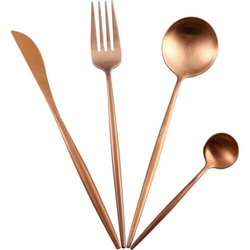 Rose Gold 4Pcs/set Food Tableware Set Stainless Steel Knife Spoon Fork Dessert Spoon Western Tableware Upscale Kitchen Tableware