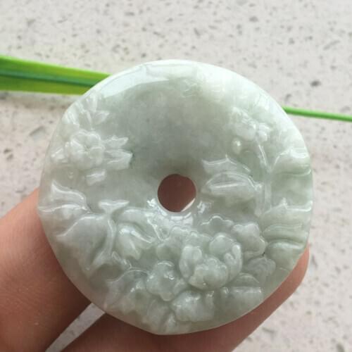 Certified A Grade Natural Jade Jadeite Hand-Carved lucky Flower Blooms Rich Pendant