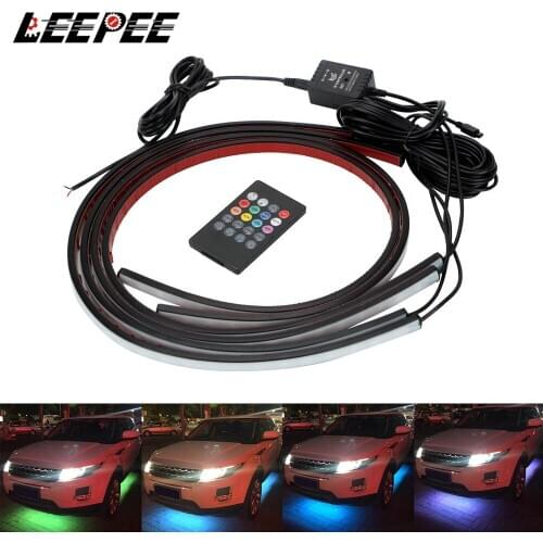LEEPEE Music Active Sound Control Auto LED Strip Neon Light Car Bottom Atmosphere Lamp Underbody Decorative Light 4x 8 Colors