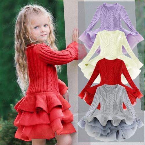 Sweater long girls red kids ribbed knit sweater cotton fashion knitted dress long sleeve sweaters toddler girl tops children