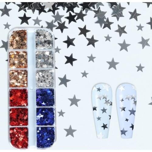 Ultra-thin Gold Silver Star Shape Sparkly Mixed Size Glitter Sequins Flakes For Design Manicure Gel Acrylic Nail Art Decorations