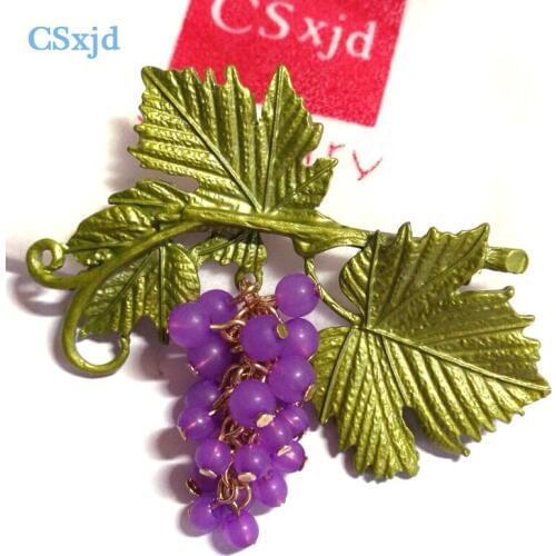 CSxjd Vintage Brooch Acrylic purple grape green leaf branches colorful brooches ladies brooches pins