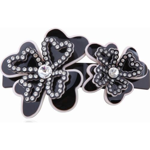 Trendy Hair Barrettes - Flower Hair Clip Accessory - Black Cellulose Acetate Hair Jewelry Ornament for Women Lady Tiara Wear