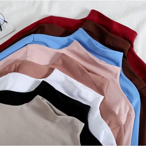 Spring Autumn Winter Fashion Turtleneck Tops Long Sleeve T Shirt Casual t-shirt women 2021 Basic Tees Shirts Black White