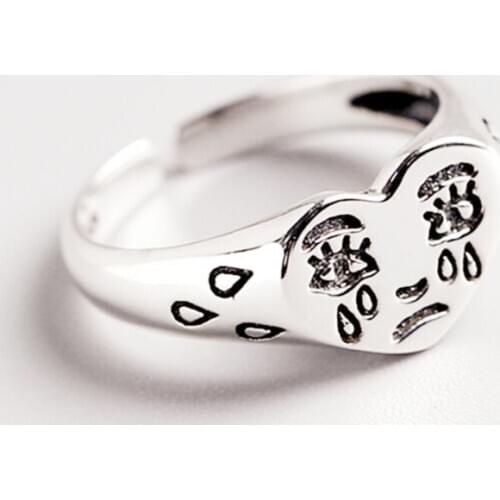 Sole Memory Sad Tears Cry 925 Sterling Silver Female Resizable Opening Rings SRI650