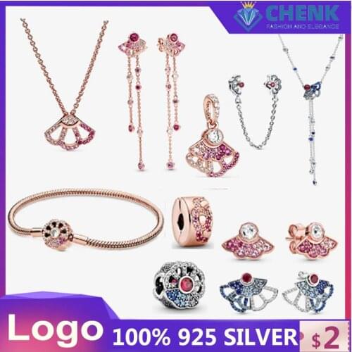 High Quality New Sterling Silver 925 Blue Fan Series Charm Pendant Diy Bracelet Original Lady Classic Elegant 1:1 Jewelry