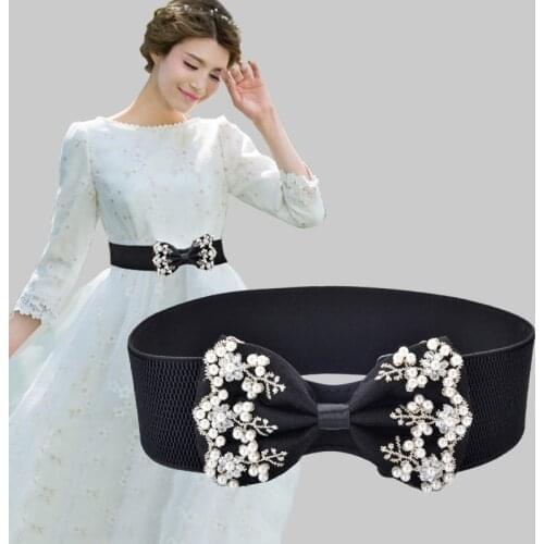 2021 New Women Bowknot Wide Waistband Female Elastic Decoration Dress Wide Belt Korean Belts Simple Wild Belt For Dress Belt
