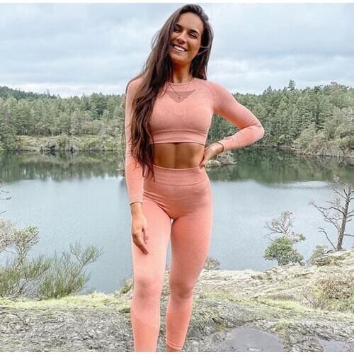 SOISOU Womens Tracksuit High Waist Fitness Clothing Yoga set 2 Piece Long Sleeve Top