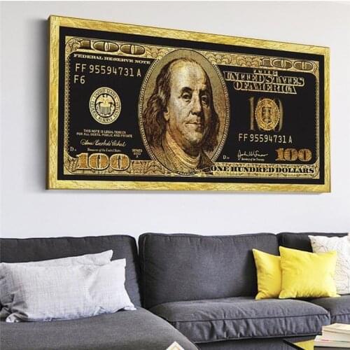 Golden Dollar Inspirational Canvas Art Posters And Prints Silver Money Canvas Paintings On the Wall Art Picture For Living Room