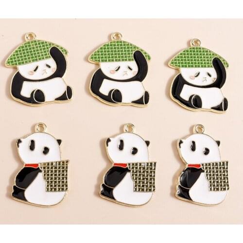 10pcs 23*28mm Cute Enamel Panda Charms DIY Jewelry Findings Kawaii Animal Necklace Bracelet pendant for Jewelry Making