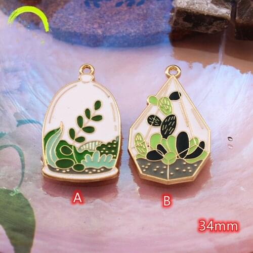 Green Plant Charms for Jewelry making 10pcs big Pot Culture Enamel Charm Pendants gold Metal Plants Leave Charms Pendant for diy