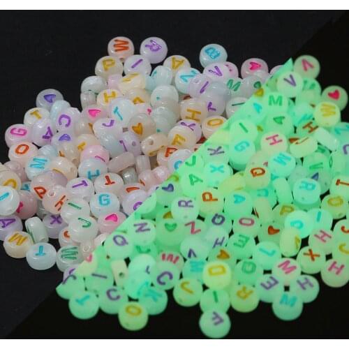 100pcs 4x7mm Luminous Letter Beads Alphabet Acrylic Spacer Beads For Jewelry Making DIY Bracelet Necklace Handmade Glow Beads