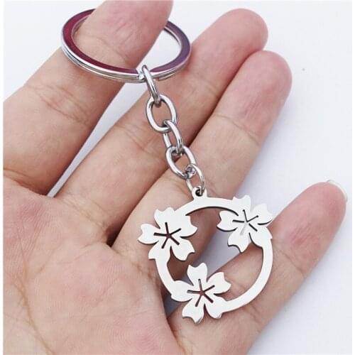 Plum Blossom Flower Keyrings Stainless Steel Keychain Plant Fashion Jewelry Gift 12 Pcs a Lot Wholesale