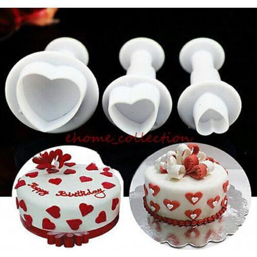 3pcs Love Heart Shape Cookie fondant plunger cutters Christmas Gigt Sugar Craft cupcake Decorating tools cake mold cookie cutter
