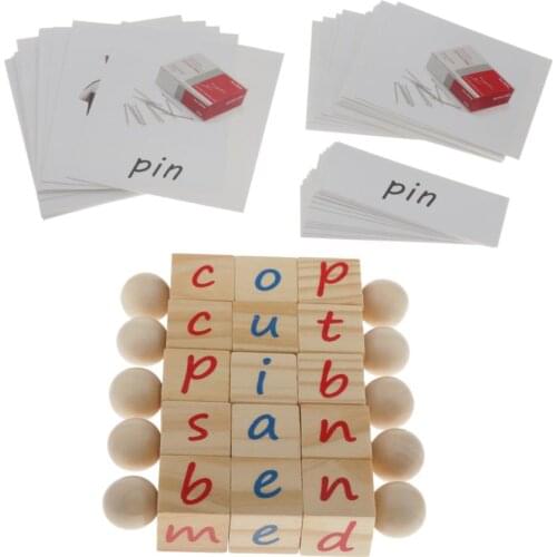 Lots 5 Montessori Phonetic Blocks & Cards Alphabet Educational Toys for Kids