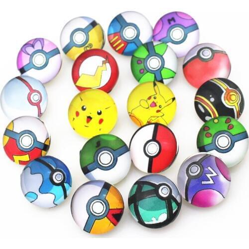 Mix 50pcs Glass Pocket Monsters Snap Buttons For Ginger Bracelet&bangles Snap Button Jewelry 18mm