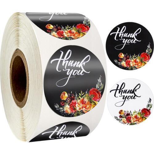 500 pcs 1inch Black or white floral thank you sticker seal labels christmas gift decoration sticker stationery sticker