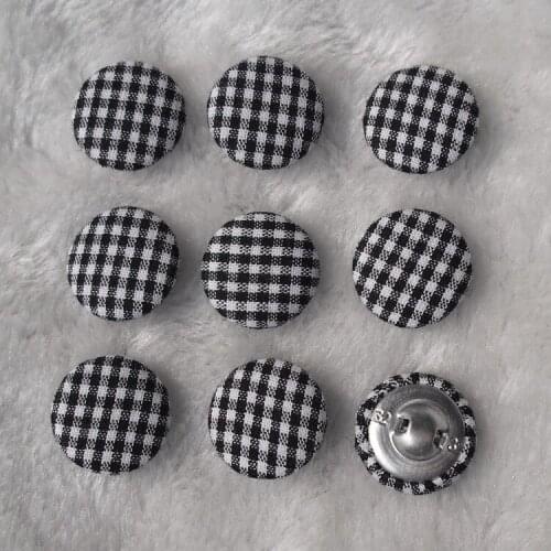 Free shipping 100pcs/lot 20mm 2cm black plaid fabric cover buttons diy cloth covered buttons component with shank E112