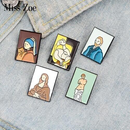 Art Oil Painting Enamel Pin Custom Cartoon Van Gogh Venus Brooches Badge Shirt Lapel Pin Buckle Canvas Jewelry Gift for Friend