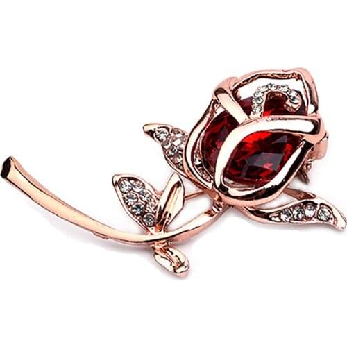 Crystal Rose Flower Brooch Pin Rhinestone Alloy Rose sweet Brooches Birthday Gift Garment Accessories