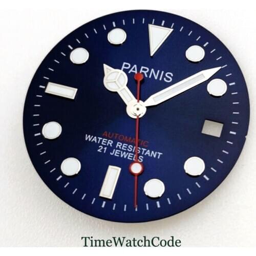 29mm Watch Dial Watch Hands Parts Fit For Miyota8215 821A 8205 82 series 2813 Movement Blue Dial Luminous Replacement