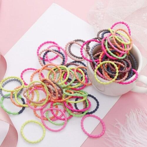 50PCS Girls Colorful Basic Elastic Hair Bands Children Cute Ponytail Holder Rubber Band Headband Scrunchie Hair Accessorie Daily