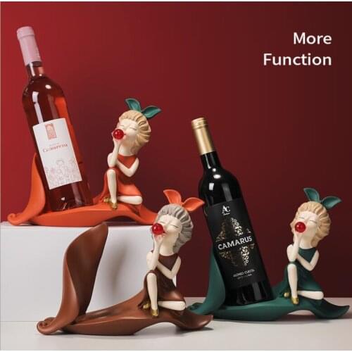 European Cute Bubble Girl Wine Rack Resin Accessories Home Livingroom Desktop Sculpture Crafts Hotel Club Figurines Decoration