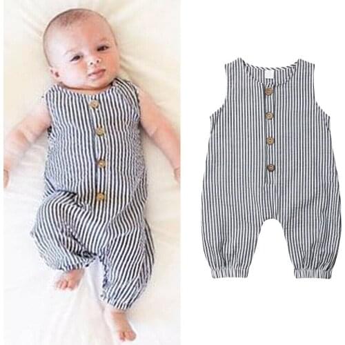 Newborn Baby Boy Girl Cotton Suit Sleeveless Striped Romper Jumpsuit Clothes Outfits Sunsuit 0-18M