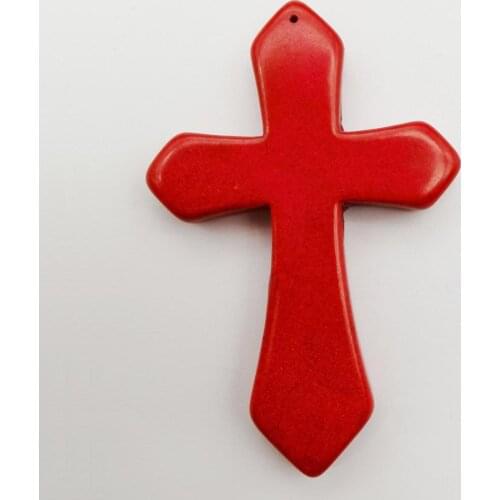 84x55MM Red Howlite Cross GEM Loose Beads Pendant Jewelry For Woman Gift S266