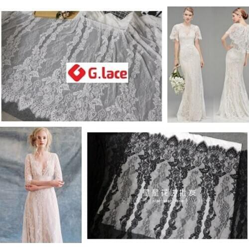 3Meters Wide1.5M Walking show black and white eyelash lace fabric DIY wedding dress skirt fabric TX366