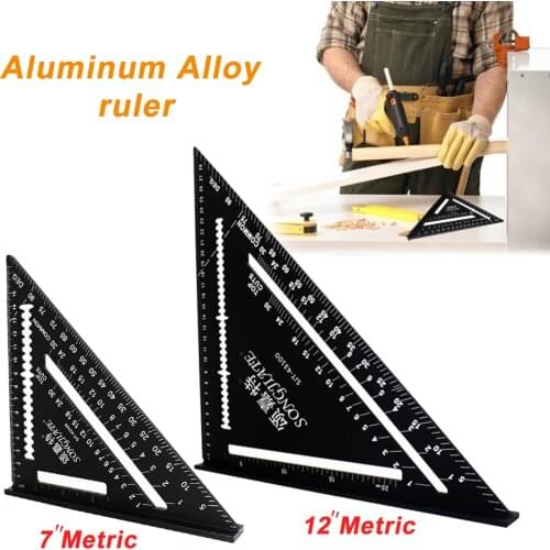 Angle Ruler 7/12 inch Metric Aluminum Alloy Triangular Measuring Ruler Woodwork Speed Square Triangle Angle Protractor 2