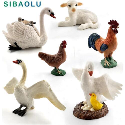 Little Lamb Swan Cock Animal model Rooster Chicken sheep Hen figurine home decor miniature fairy garden decoration accessories
