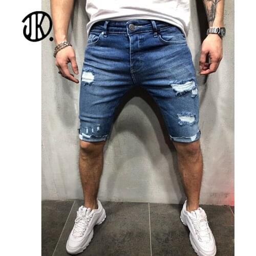 Men Skinny Ripped Short Jeans Fashion Summer Clothing Shorts Breathable Denim Man Shorts Oversized Male Destroyed Hole Trousers