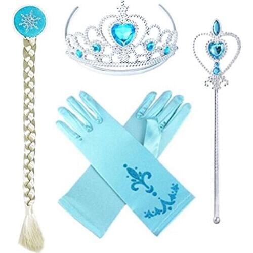 A Set of Frozen Jewelry Cosplay Props Disney Princess Elsa Anna Magic Wand Wig Crown Gloves Children Anime Toy Masquerade Party