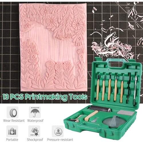 Printmaking Tools Kit with Carry Box Engraving Tools Wood Block Printing Tool Set with Carving Tools Rubber Roller Whetstone